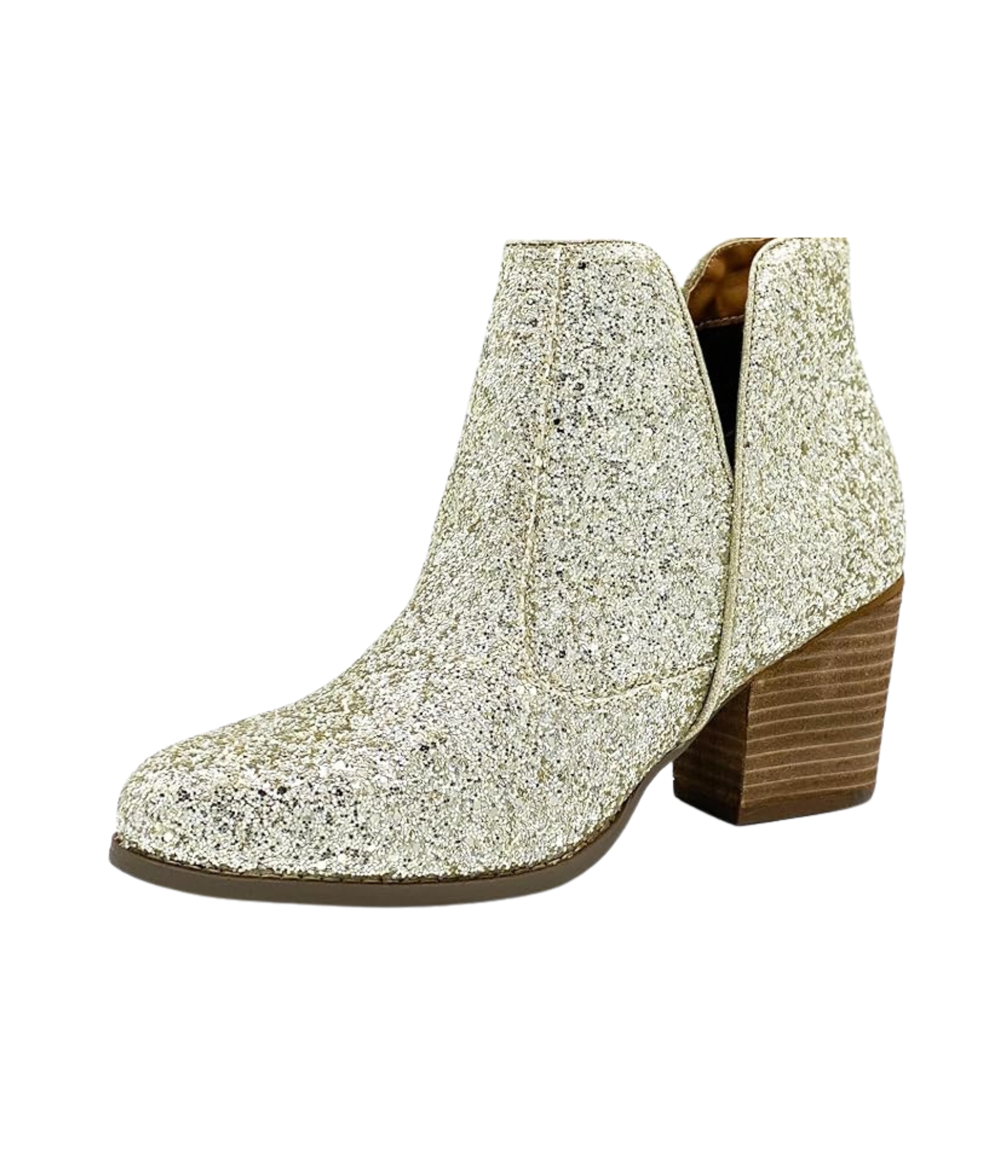 Fiera Glitter Booties Gold 3 Inch Heel Rubber Sole Women Naughty Monkey